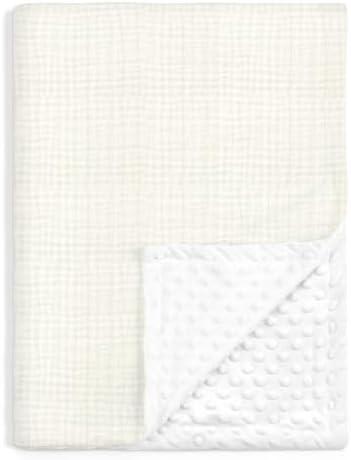 Baby Blankets for Boys Girls, Soft Nursery Minky Blankets with Muslin and Dotted Fleece Back 30x40 inches, Receiving Bed Quilt for Newborn, Infants, Toddlers (Butter)