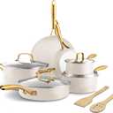 GreenPan 12 Piece Nonstick Swift Cookware Set, Ceramic PFAS-Free Pots & Pans with Lids, Dishwasher & Oven/Broiler Safe to 600F, Kitchen Cooking Set, Sauce, Saute, Stock, Frying Pans, Cream, 12pc Pots & Pans Set