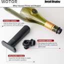 WOTOR Wine Saver Vacuum Pump with 4 Stoppers, Wine Stopper & Preserver, Reusable Bottle Sealer Keeps Fresh, Ideal Accessories Gift (Flat Handle) (Black)