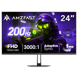 Amzfast 24 Inch Gaming Monitor 180Hz 200Hz FHD 1080p Computer Monitor, 1ms Adaptive Sync, 3000:1, 129% sRGB, HDR Display, Eye Care, VESA 75x75, Metal Stand, HDMI 2.0 | DP 1.4, AMZG24X1