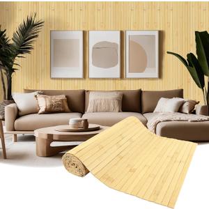 Natural Bamboo Wall Panel Covering Roll, Flexible Pole Wrap Wainscoting Interior Wall Cladding Panel for Kitchen Island, Ceiling Tile, Bedroom, Living Room Decor (16" H x 96" L, Natural)