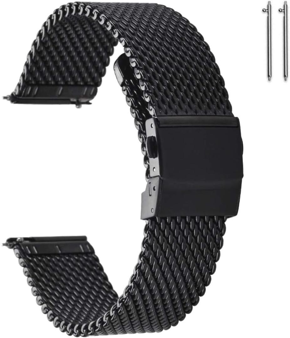 EACHE Stainless Steel Thick Mesh Watch Bands for Mens, Quick Release Adjustable Heavy Duty Mesh Watch Straps 18mm 