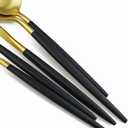 Black Gold Flatware, Royal 20 Piece Matte Black Handle 18/10 Stainless Steel Tableware Sets for 4 Including Forks Spoons Knives, Camping Silverware Travel Utensils Set Cutlery (Black Gold)