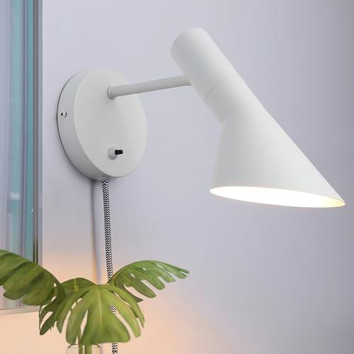 COSYLUX Vintage Plug in Wall Sconces, Industrial Rotatable Swing Arm Wall Lamp with Switch, Wall Mounted Light Fixtures Reading Lamp for Bedside Bedroom Indoor, Matte White