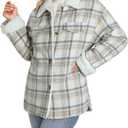 Dokotoo Winter Coats for Women Button Down Plaid Flannel Shirts Warm Sherpa Fleece Jacket Size S