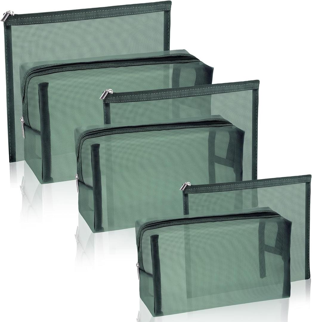 6 Pieces Mesh Makeup Bags Mesh Cosmetic Bag Portable Travel Organizing Zipper Pouch Toiletries Makeup Pouches for Home Office Travel Accessories (Green)