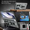 Caka Case for Galaxy Z Fold 6 - Full Body PC & TPU Dual Layer Shockproof Case with Ring Stand, Screen Protector, Hinge Protection & Slide Camera Cover, Silver