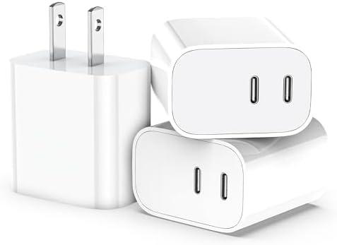 USB C Charger Block,3-Pack Dual Port USB C Fast Charging Block，Type C Wall Charger Plug for iPhone 17/16/15/14/13/12/11/ Pro Max/Plus/Xs Max/XR/X,iPad Pro White (20W)