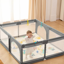 dearlomum Baby Playpen,71"x59" Extra Large Playard for Babies & Toddlers with Gate,Toys 0-6 to 12 Months Baby Activity Center,Sturdy Safety with Soft Mesh(Black) (71x59 ")
