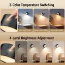 Battery Operated Wall Sconce, Remote Control, Wireless Rechargeable Mounted, 3 Color & 4 Brightness Level & 360°Rotate, Adhesive Lights for Wall Closet Hallway Reading (Black,Set of 2)