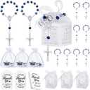 Yinkin 100 Pcs Baptism Favors Set Including 25 Mini Rosary Baptism Favors 25 Organza Bags with Drawstring 25 Thank Kraft Tags 25 Boxes for Christening Party Wedding Supplies Gifts (Blue)