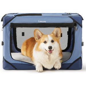 Lesure Collapsible Dog Crate - Portable Travel Kennel for Small Dog, 4-Door Pet Crate with Mesh Windows, Indoor & Outdoor, Blue (26.0"L x 18.0"W x 18.0"H)