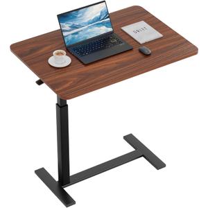 Sweetcrispy Overbed Bedside Table with Wheels, Adjustable Hospital & Home Use Bed Rolling Laptop Table, Mobile Standing Desk, Rustic Brown