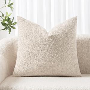 Woaboy Pack of 1 Decorative Throw Pillow Cover Pillowcase Textured Boucle Square Sofa Couch Pillow Home Decor for Living Room Woven Modern Cushion Case 24 x 24 Inch White
