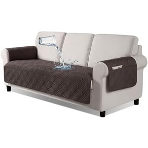 TAOCOCO Waterproof Sofa Covers for Dogs with Non Slip Backing, Sofa Seat Covers with Side Pocket for 3 Cushion Couch Washable Pet Couch Cover Protector Sofa Slipcovers for Kids(Sofa Plus, Chocolate)