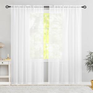 Semi Voile White Sheer Curtains 84 Inches Long 2 Panels Rod Pocket Window Treatment for Living Room Bedroom Dining Room(White 70" W x 84" L)