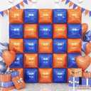 Blue and Orange Square Foil Balloons Wall, Double Sided Chrome Deep Blue and Orange Balloons Tunnel Arch Kit Backdrop for Boys Birthday Graduation Baby Shower blue Birthday Party Decorations