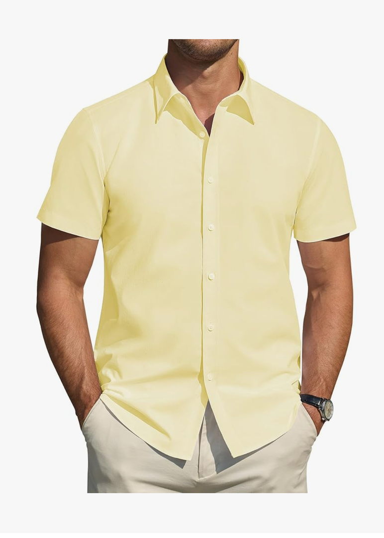 J.VER Men's Short Sleeve Dress Shirts Stretch Stain Shield Casual Button Down Shirts Solid Formal Shirt, Size 3XL