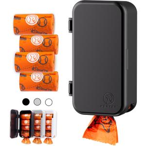 Dog Poop Bag Dispenser - Outdoor or Indoor Pet Waste Bag Dispenser Station - Stick-On or Screw-On Wall Mount - Poop Bags Storage Outdoor Container - Includes 4 Doggie Bag Rolls (Black)