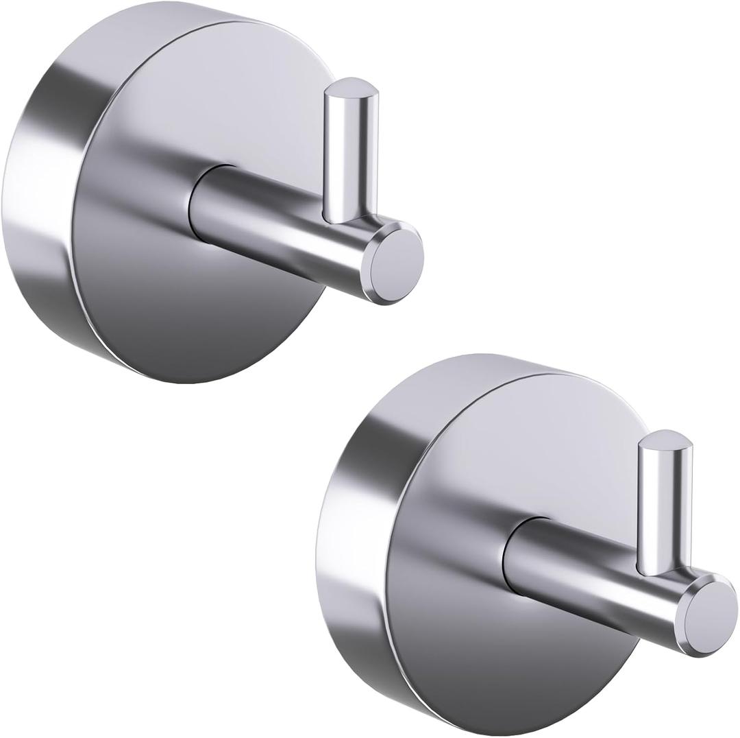 AZW Towel Hooks for Bathrooms, 2 Pack Heavy Duty Stainless Steel Hand Towel Holder Wall Mount Coat Rack Shower Bath Robe Hook Door Hanger for Kitchen Bedroom Hotel(Chrome)