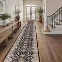 Long Hallway Runner Rug 3x25: Non Slip Runner Rugs with Rubber Backing Soft Kitchen Rug Farmhouse Distressed Carpet Runner for Living Room Bedroom Bathroom (Black, 3X25)