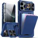 SSLOTSCASE for iPhone 16 Pro Case with 2X Screen Protector, Stand & Card Slot & Sliding Lens Cover [Military-Grade Protection] Heavy Duty Shockproof Wallet Case Cover for iPhone 16 Pro 2024, Blue