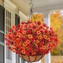 Yastouay Artificial Fall Hanging Baskets for Outdoors, Fake Hanging Plants Realistic UV Resistant Fall Flowers for Fall Decor Porch Patio Garden Decor (Orange Brown Red) (12 Bundles)