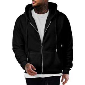 JMIERR Mens Full Zip Casual Cotton Hooded Fleece Drawstring Hoodies Pullover Sweatshirts Casual Long Sleeve Shirts (X-Large, Black)