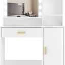 Vanity Desk, Vanity Mirror with Lights and Table Set with 1 Big Drawers, 1 Cabinet & 4 Shelves Makeup Vanity Set 3 Lighting Modes Brightness Adjustable Dressing Table (White)