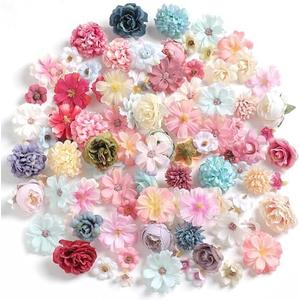 rongflower Faux Flower Heads Small Silk Artificial Flower DIY Fake Mini Flowers Rose Daisy Multicolor Flowers Craft Supplies for Wedding Party Wreath Graduation Season Party Home Decor