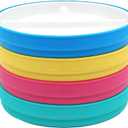 Elk and Friends Kids 7.8 Porcelain White Plates with Silicone Sleeves | Divided Plates | Suitable for Kids/Toddlers | Microwave & Dishwasher Safe | Non Slip | Snack Dishes (Pink/Teal/Blue/Yellow)