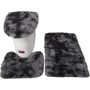 XZJMY 3 Pieces Bathroom Rugs Set,Bath Mat, Non Slip and Absorbent Mats,Floor Mat,U-Shaped Contour Rug and Toilet Lid Cover for Tub Shower & Bath Room,Purple (Black/Grey Mixed Color)