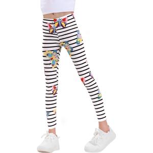 Haloumoning Kids Girls Striped Leggings Toddler Cute Elastic Waist Printed Pants 3-10 Years (White)