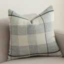 vctops Rustic Lattice Cotton Linen Decorative Throw Pillow Cover Embroidery Square Cushion Cover Pillowcase for Sofa Bedroom Couch (Grey White Plaid, 16"x16")