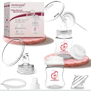 Nenesupply Pump Parts Compatible with Spectra S2 S1 9 Plus Breast Pump to Replace Spectra Pump Parts S2 Accessories Flange 17mm Duckbill Valve Tubing Bottles Backflow Protector (Flange 17mm + Bottles)