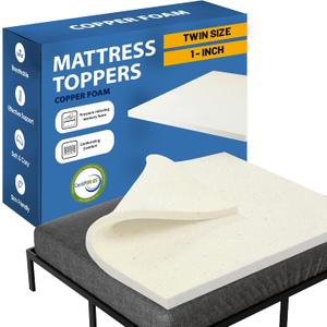 Greaton, 1-Inch Copper-Infused Memory Foam Mattress Toppers, Cooling and Pressure Relieving with Airflow Design, Twin, Beige
