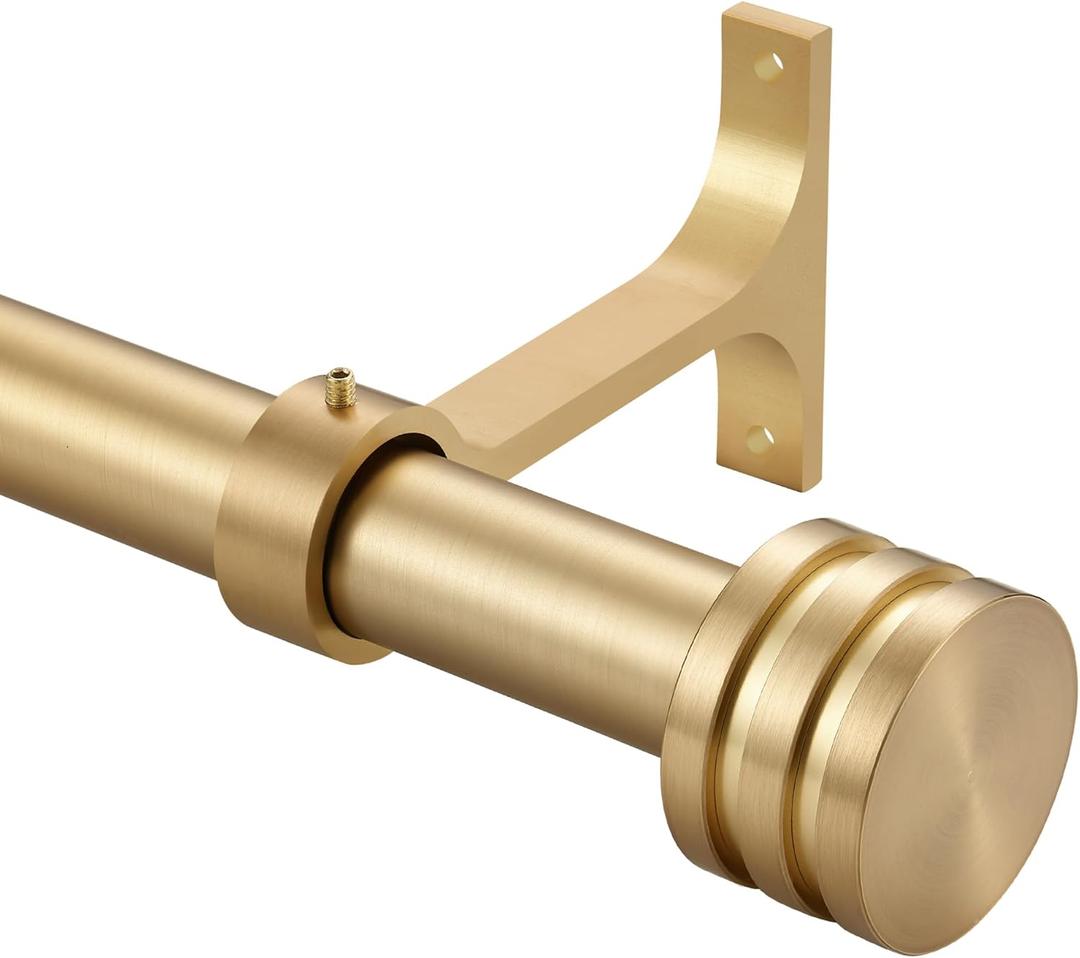 Single Curtain Rods 72-144 Inches, 1 inch Heavy Duty Adjustable Window Drapery Rod, Modern Round Decorative Windows Curtains Rods, Brushed Gold