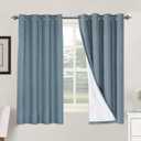 H.VERSAILTEX Linen Blackout Curtains 63 Inches Long 100% Blackout Thermal Insulated Textured Linen Look Curtain Draperies Anti-Rust Grommet, Energy Saving with White Liner, 2 Panels, Stone Blue
