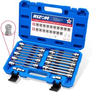 RIZOM 20-Piece 3/8 Inch Drive Long Ball End Hex Bit Socket Set, Extra Long Allen Socket Set, SAE & Metric (1/8-3/8 in., 3-10 mm), CR-V and S2 Steel