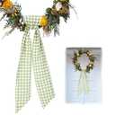 2 Pieces Easter Wreath Sash for Front Door, Green Plaid Polyester Spring Bows for Wreaths Accessories for Home Wedding Birthday Decorations, Sashes