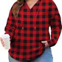 OLRIK Plus Size Hooded For Women V Neck Pullover Oversized Sweatshirts Long Sleeve Tops Loose Fit