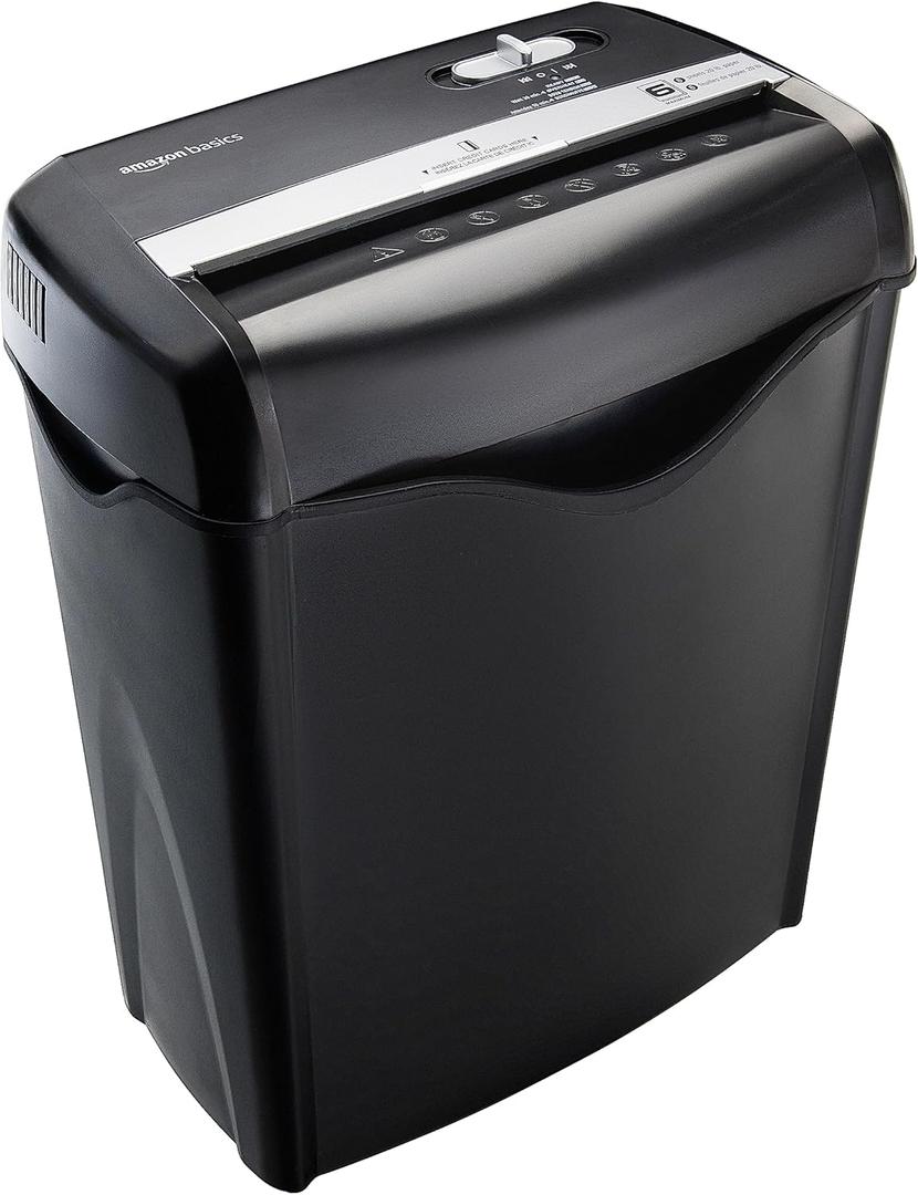 Amazon Basics 6-Sheet Cross-Cut Paper and Credit Card Shredder with 3.8 Gallon Bin, Shreds Staples, Black