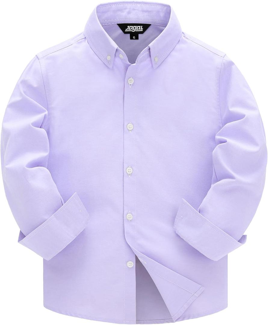 JOGAL Boys Long Sleeve Dress Shirts Oxford Solid Button Down Shirts for 6-14 Years (7-8 Years, Lavender), Height(in) 45.3 - 49.2