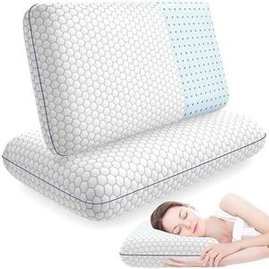 CushyOasis Memory Foam Pillows for Side, Back and Stomach Sleepers, Set of 2, Bed Pillow with Washable Cover and Breathable Mesh, Bed Pillow for Sleeping (Grey,Standard Size)