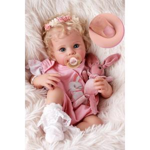 BABESIDE Reborn Baby Dolls - 17 Inch Soft Body Realistic Baby Doll Girl Lovely Awake Blond Curly Hair Girl Bebe Reborn de Silicona Real Life Baby Dolls with Gift Box for Kids Age 3+ Collectors