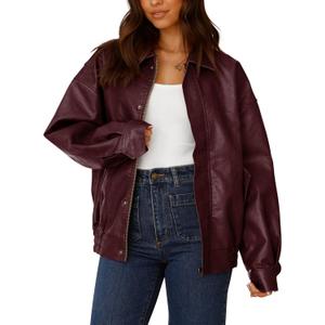 PRETTYGARDEN Women's Faux Leather Motorcycle Jackets (Red, XXL)