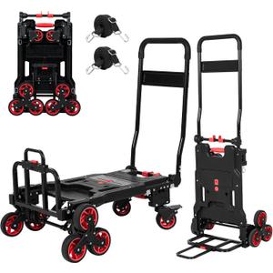 Upgraded 3 in 1 Convertible Folding Hand Truck with Brakes, Hand Truck Dolly Heavy Duty 660lbs Capacity, Stair Climbing Cart with Adjustable Shovel Board and Fixed Handle for Moving
