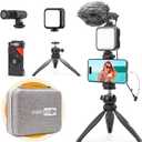 Smartphone Vlogging Kit for iPhone 16/15/14 Mini/Pro/Max, Android Smartphone Content Creator Kit w/Microphone Light Auto-Switch Phone Clip for YouTube Tiktok Live Steam (Vlog K2)