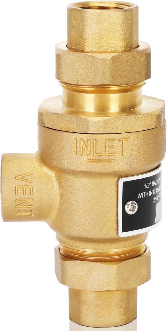 1/2 Inch 9D-M3 Backflow Preventer Brass Dual Check Valve with Intermediate Atmospheric Vent,1/2 Inch,Female Union Inlet and Outlet,190T012