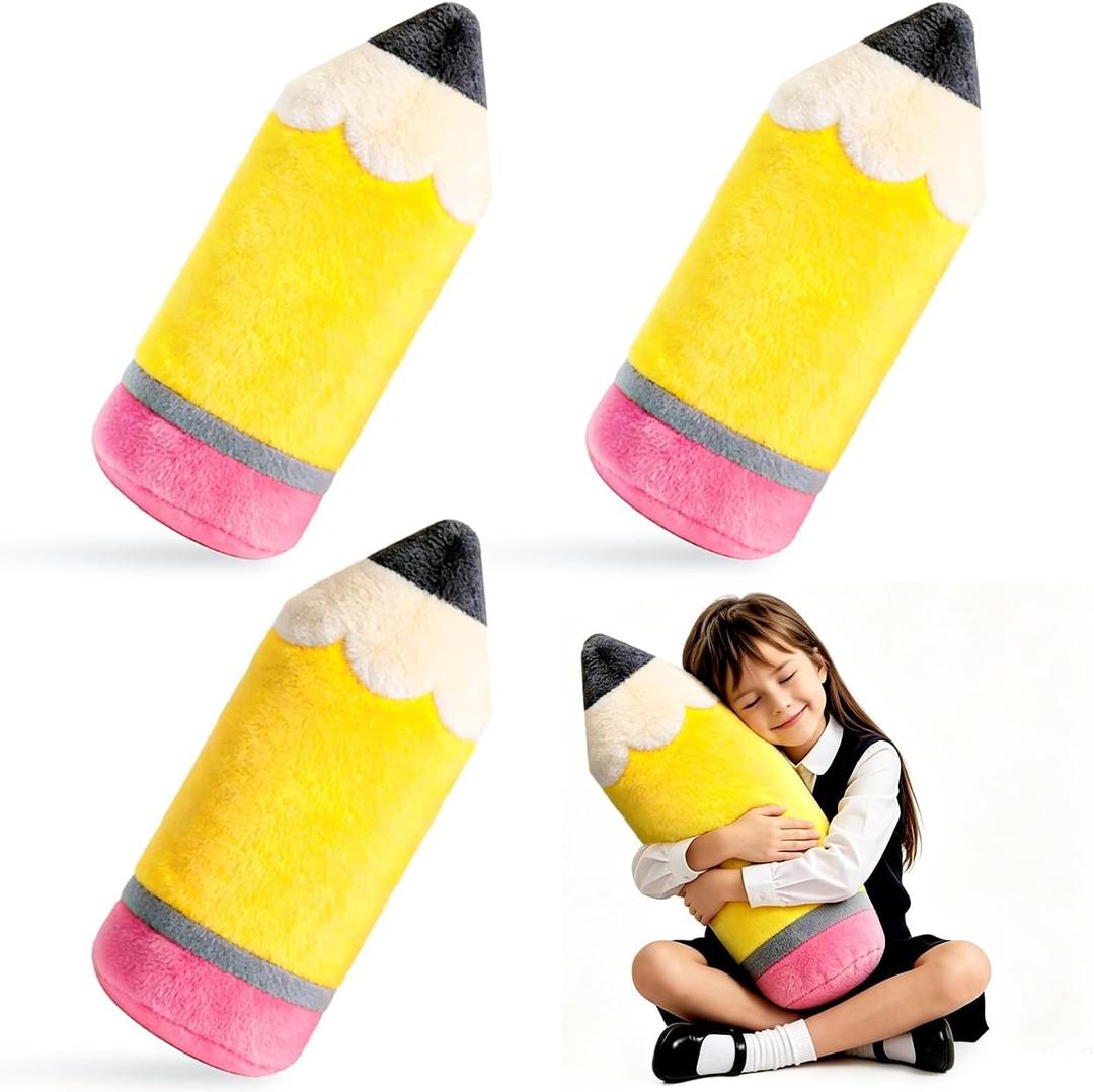 Whaline 3 Pcs Pencil Plush Pillow 20 Inch Large Yellow Pencil Stuffed Throw Cushion Cute Classroom Decoration for Back to School Decor Teacher Student Gift Reading Corner Accessories